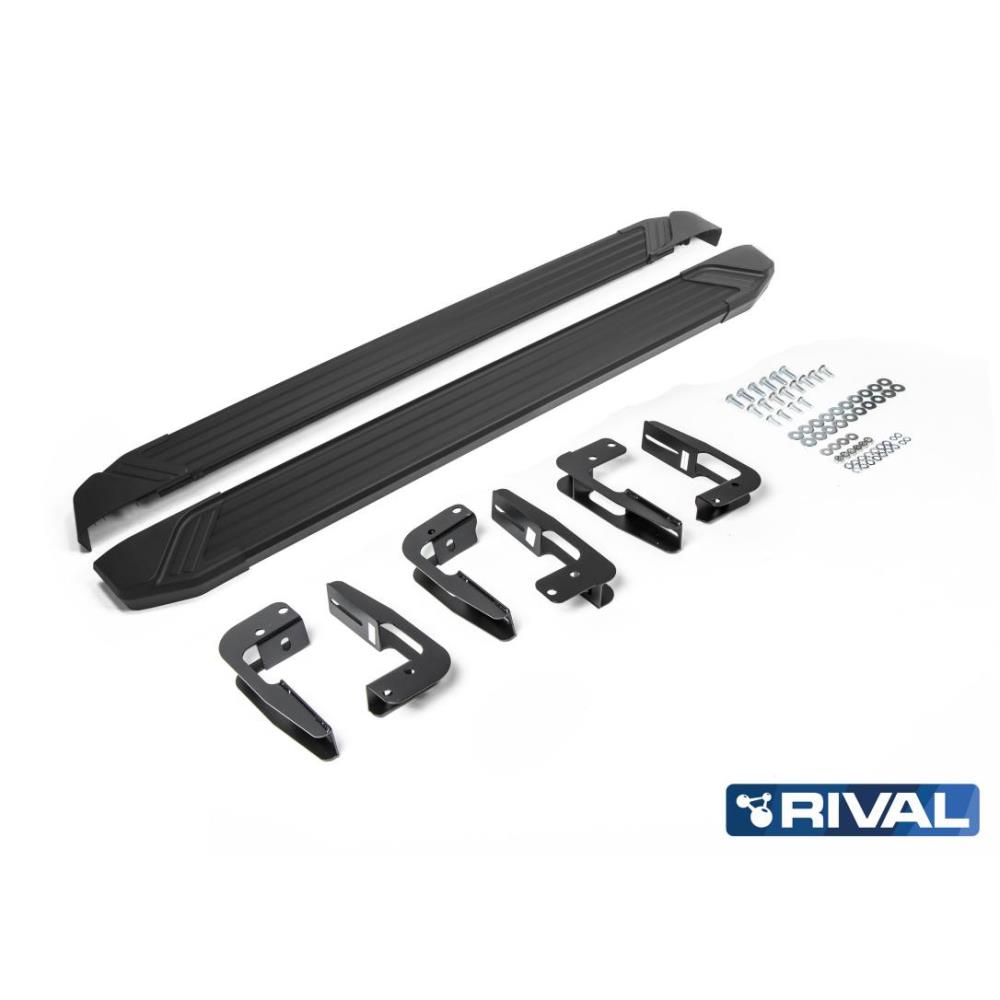 Порог-площадка "Black" F173ALB + комплект крепежа, RIVAL, Mitsubishi Pajero IV 2006-2011-2014-