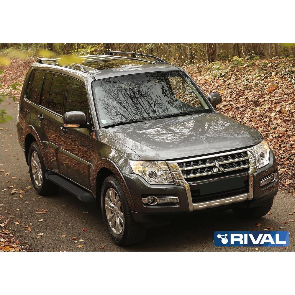 Порог-площадка "Black" F173ALB + комплект крепежа, RIVAL, Mitsubishi Pajero IV 2006-2011-2014-