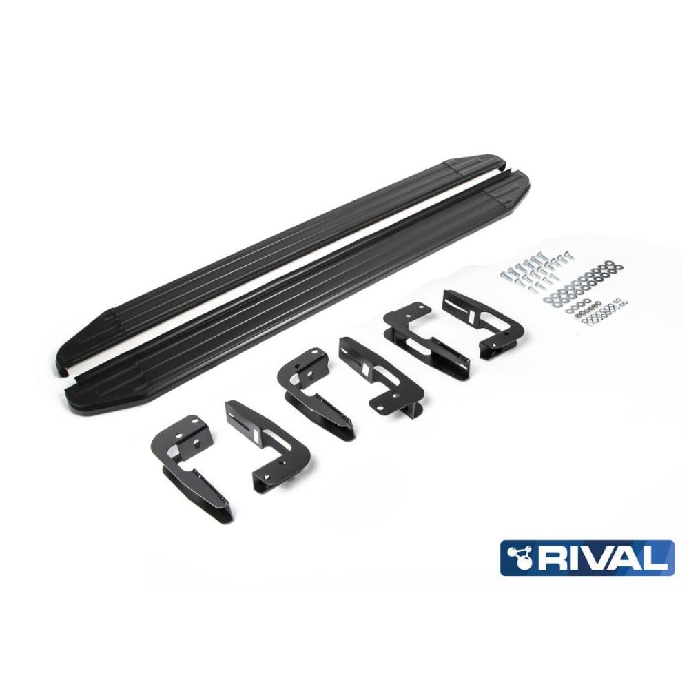 Порог-площадка "Premium-Black" A173ALB + комплект крепежа, RIVAL, Mitsubishi Pajero IV 2006-2011-2014-