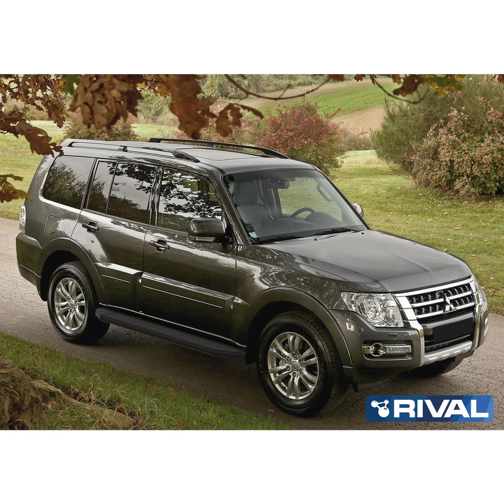 Порог-площадка "Premium-Black" A173ALB + комплект крепежа, RIVAL, Mitsubishi Pajero IV 2006-2011-2014-
