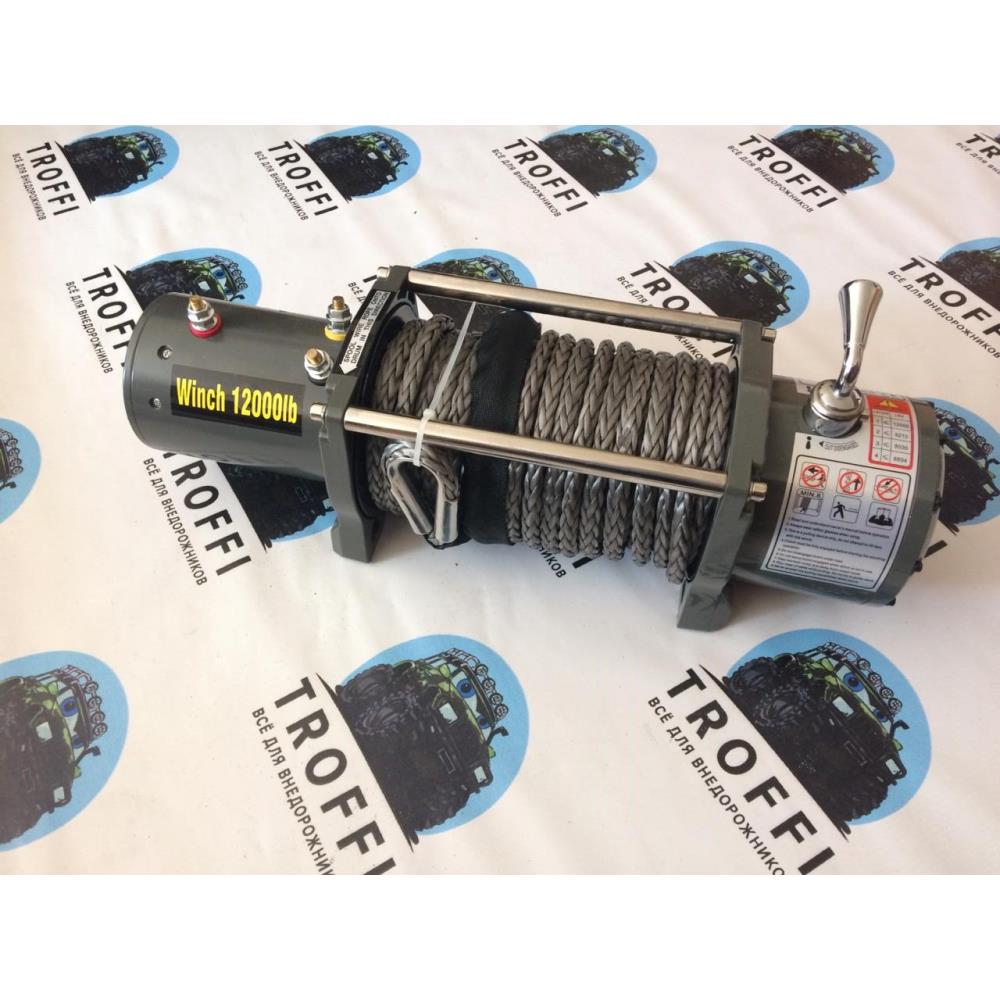 Лебёдка электрическая 12V Electric Winch 12000 lbs 5443 кг (влагозащищенная) синт. трос